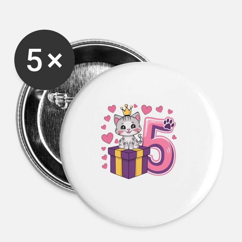 Cute Cat - 5th Birthday - 5 Years - Buttons large 2.2''/56 mm (5-pack) - white