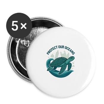 Protégeons nos océans - Lot de 5 grands badges (56 mm) - blanc - Devant