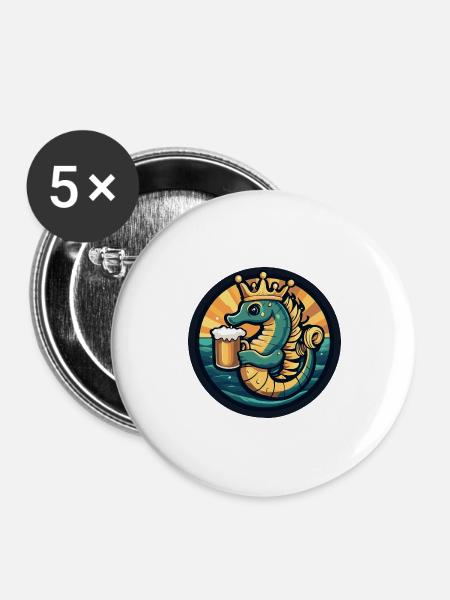 Seepferd Bier - Buttons groß 56 mm (5er Pack) - Weiß