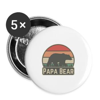 Papa Bear Vintage Vater Bär Bester Daddy Geschenk - Buttons groß 56 mm (5er Pack) - Weiß - Vorne