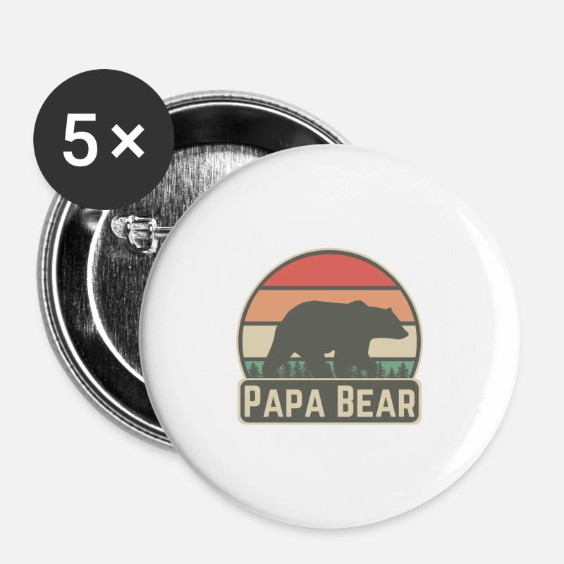 Papa Bear Vintage Father Bear Best Daddy Gift - Buttons large 2.2''/56 mm (5-pack) - white