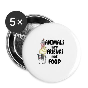 Animals Are Friends Not Food Tierschutz Veganer - Buttons groß 56 mm (5er Pack) - Weiß - Vorne