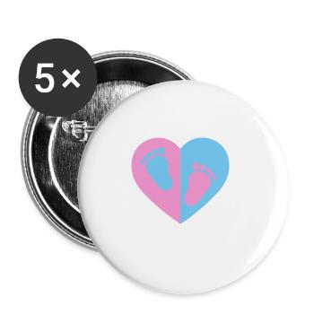 Baby Füße Junge Mädchen Zwillinge Selbst Gestalten - Buttons groß 56 mm (5er Pack) - Weiß - Vorne