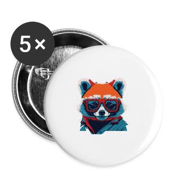 Féroce et fougueux : T-shirt panda rouge rétro - Lot de 5 grands badges (56 mm) - blanc - Devant