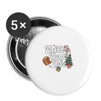 Faith Hope Love Religious Family Christmas - Buttons groß 56 mm (5er Pack) - Weiß - Vorne