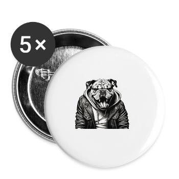 british Bulldog Bully - Buttons groß 56 mm (5er Pack) - Weiß - Vorne
