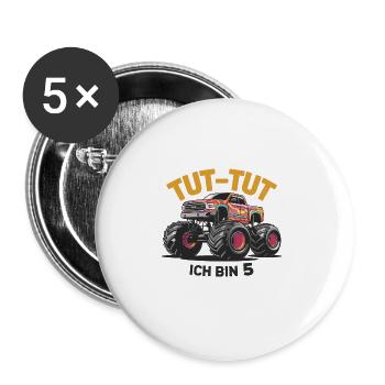 Monster Truck - Ich bin 5 - Einzigartiges Geschenk - Buttons groß 56 mm (5er Pack) - Weiß - Vorne
