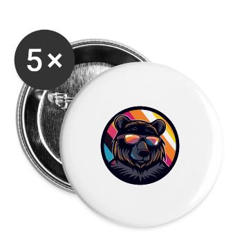 Bär Comic Cool Sommer - Buttons groß 56 mm (5er Pack) - Weiß - Vorne