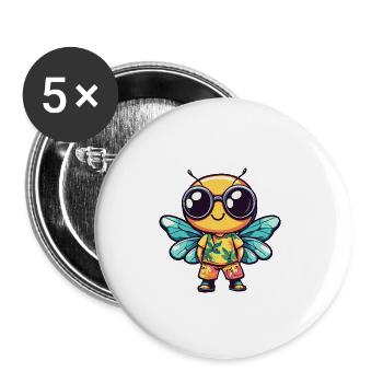 Vacances de bande dessinée de libellule - Lot de 5 grands badges (56 mm) - blanc - Devant