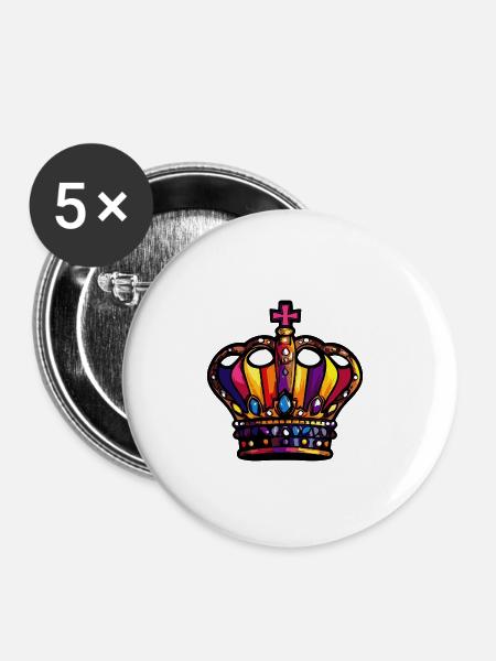 Krone Bunt - Buttons groß 56 mm (5er Pack) - Weiß