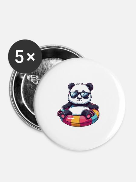 Panda Comic Cool - Buttons groß 56 mm (5er Pack) - Weiß