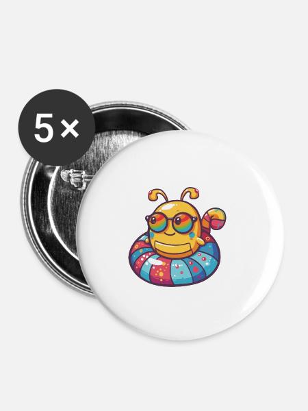 Wurm Comic Cool - Buttons groß 56 mm (5er Pack) - Weiß