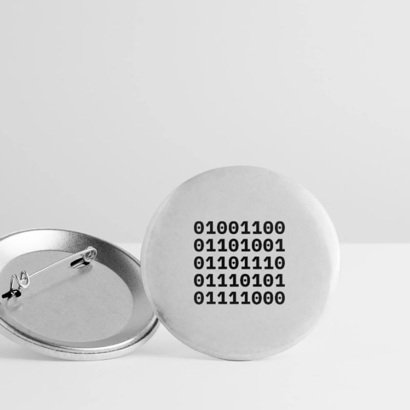 "LINUX" en code binaire. Lot de 5 grands badges (56 mm)