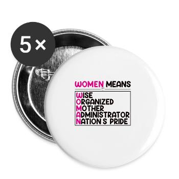 Femme forte Femmes Pouvoir Journée de la femme fière - Lot de 5 grands badges (56 mm) - blanc - Devant