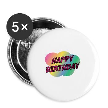 HAPPY BIRTHDAY. HAPPY BIRTHDAY. ANNIVERSARY. - Buttons large 2.2''/56 mm (5-pack) - white - Front
