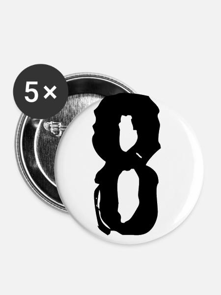 8 Zahl Trikot - Buttons groß 56 mm (5er Pack) - Weiß