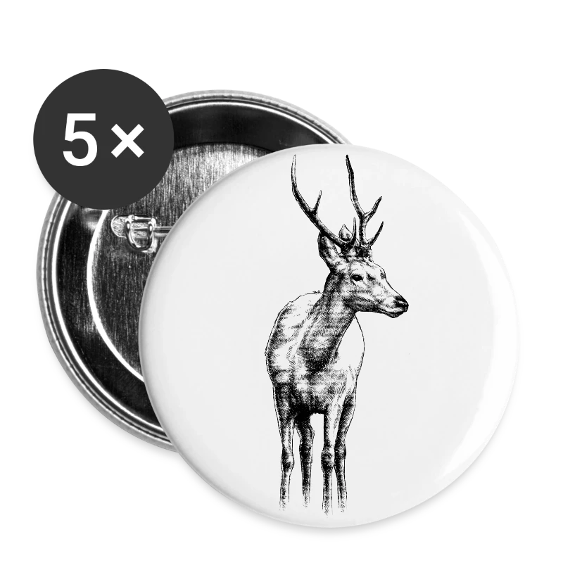 Hirsch, Wei&szlig;wedelhirsch - Buttons gro&szlig; 56 mm (5er Pack)