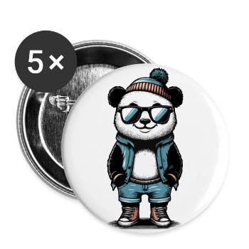 Cool panda with sunglasses - Buttons large 2.2''/56 mm (5-pack) - white - Front