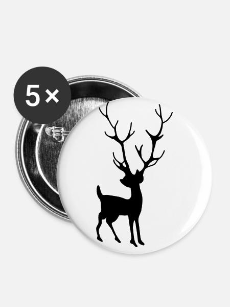 Hirsch Wald Geweih - Buttons groß 56 mm (5er Pack) - Weiß