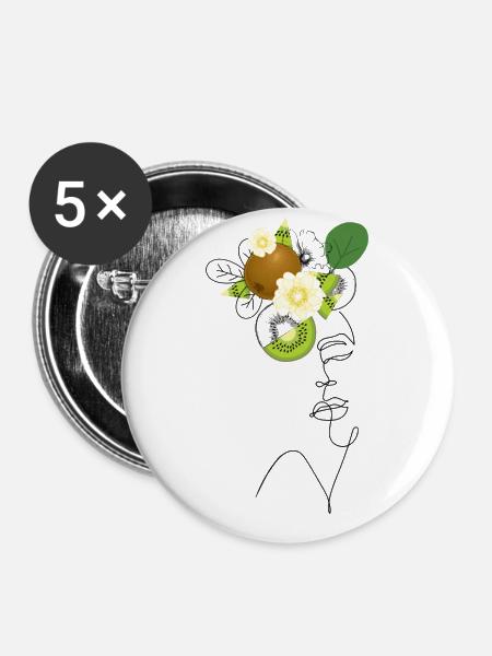 Lady Kiwi - Lineart - Buttons groß 56 mm (5er Pack) - Weiß