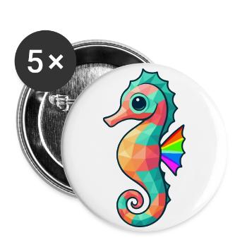 Conception d’hippocampe colorée avec des couleurs arc-en-ciel - Lot de 5 grands badges (56 mm) - blanc - Devant