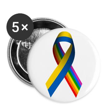 Ukrainian Peace Ribbon with Rainbow Flag - Buttons large 2.2''/56 mm (5-pack) - white - Front
