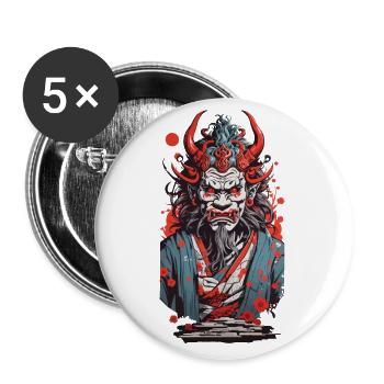 Oni Dämon im Ukiyo-E Japan Kunst Stil - Buttons groß 56 mm (5er Pack) - Weiß - Vorne