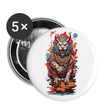 Japanese Yokai Lion Popart Aesthetic Design - Buttons large 2.2''/56 mm (5-pack) - white - Front