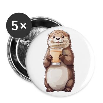 Otter Milchkaffee Liebhaber Kaffee Design - Buttons groß 56 mm (5er Pack) - Weiß - Vorne