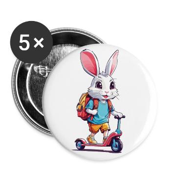 Cheerful Schoolchild Bunny Kick Scooter Design - Buttons large 2.2''/56 mm (5-pack) - white - Front