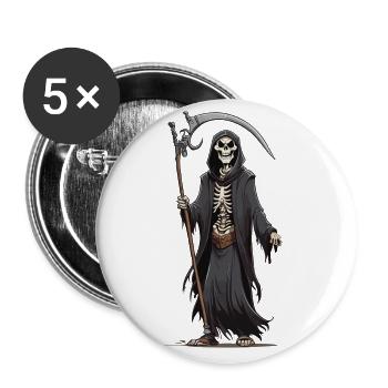 Dessin animé Grim Reaper Halloween squelette d’os - Lot de 5 grands badges (56 mm) - blanc - Devant
