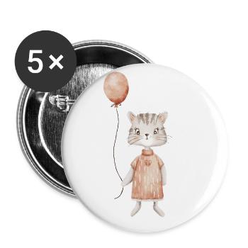 Süße Katze mit Luftballon - Buttons groß 56 mm (5er Pack) - Weiß - Vorne