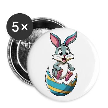 Happy Easter - Easter Bunny - Easter Egg - Cartoon - Buttons large 2.2''/56 mm (5-pack) - white - Front