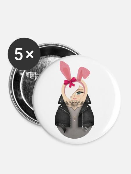 Matroschka Bonny - Buttons groß 56 mm (5er Pack) - Weiß