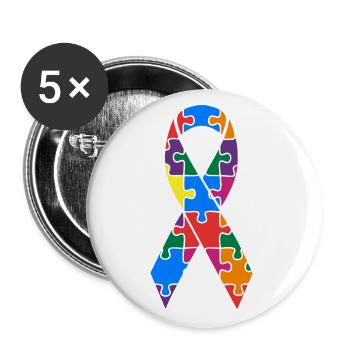 Autism Awareness Ribbon Puzzle Colorful - Buttons large 2.2''/56 mm (5-pack) - white - Front