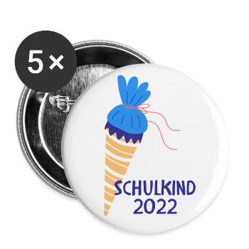 Schulkind 2022 - Buttons groß 56 mm (5er Pack) - Weiß - Vorne