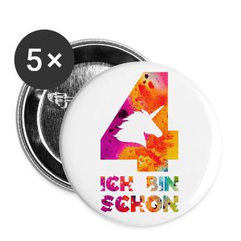 4. GEBURTSTAG EINHORN ICH BIN SCHON 4 - Buttons groß 56 mm (5er Pack) - Weiß - Vorne