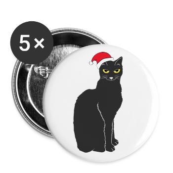 Mean Cat with Santa Hat Funny Christmas Greeting - Buttons large 2.2''/56 mm (5-pack) - white - Front