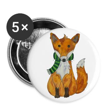 Kawaii Fuchs Rotfuchs niedlicher Winter Schahl - Buttons groß 56 mm (5er Pack) - Weiß - Vorne