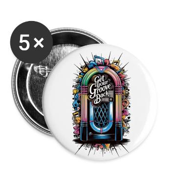 JukeBox - Retrouvez votre rythme - Lot de 5 grands badges (56 mm) - blanc - Devant