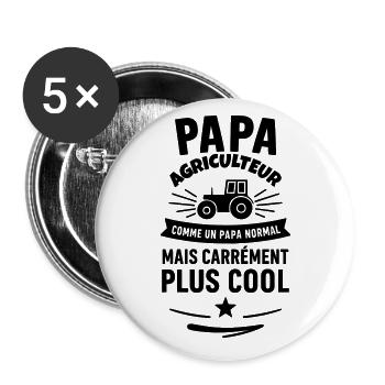 Papa agriculteur – plus cool qu’un papa normal - Lot de 5 grands badges (56 mm) - blanc - Devant