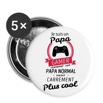 Je suis un papa Gamer - Lot de 5 grands badges (56 mm) - blanc - Devant