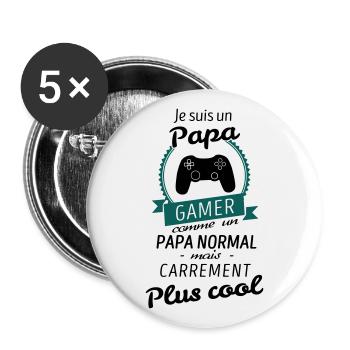 Je suis un papa Gamer cadeau - Lot de 5 grands badges (56 mm) - blanc - Devant