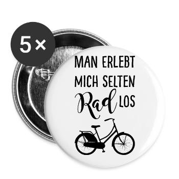 Man erlebt mich selten Rad los mit Fahrrad - Buttons groß 56 mm (5er Pack) - Weiß - Vorne