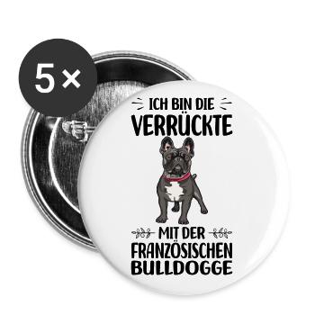 Französische Bulldogge - Buttons groß 56 mm (5er Pack) - Weiß - Vorne