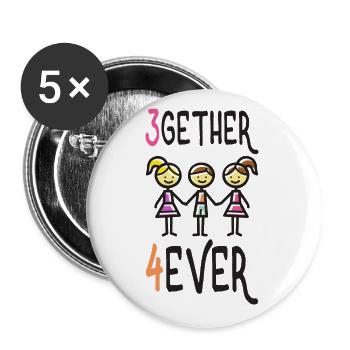 Polyamorie T-Shirt 3gether 4ever Poly Pride - Buttons groß 56 mm (5er Pack) - Weiß - Vorne