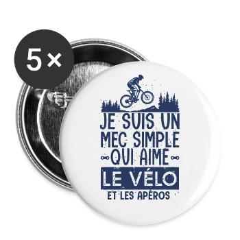 j aime le vélo et apéros cadeau velo bikers bmx - Lot de 5 grands badges (56 mm) - blanc - Devant