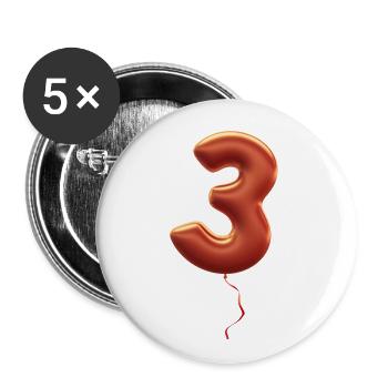 The number 3 as a beautiful 3D balloon in violet with ro - Buttons large 2.2''/56 mm (5-pack) - white - Front