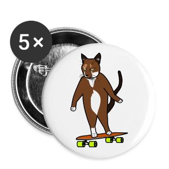 Longboard Cat Bored Skating Cat - Lot de 5 grands badges (56 mm) - blanc - Devant