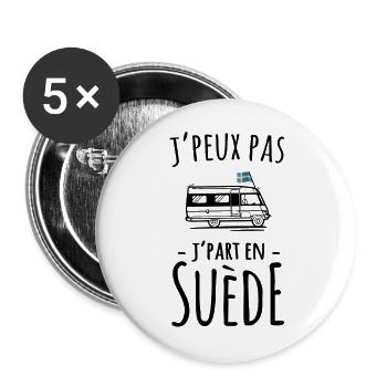Je part en Suède - Cadeau voyage RoadTrip - Lot de 5 grands badges (56 mm) - blanc - Devant